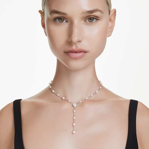 Ariana Grande x Swarovski Y-Halskette, Verschiedene Schliffe, Kristallperle, Herz, Weiß, Rhodiniert - Swarovski, 5720855