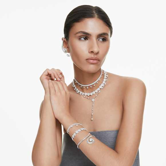Ariana Grande x Swarovski Y-Halskette, Verschiedene Schliffe, Kristallperle, Herz, Weiß, Rhodiniert - Swarovski, 5720855