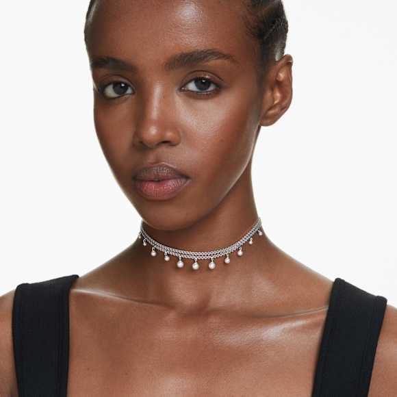 Ariana Grande x Swarovski choker, Crystal pearl, Round cut, White, Rhodium plated - Swarovski, 5720865