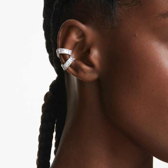 Σετ σκουλαρίκια-χειροπέδα Ariana Grande x Swarovski, Κοπή Baguette, Λευκές, Επιμετάλλωση ροδίου - Swarovski, 5720872