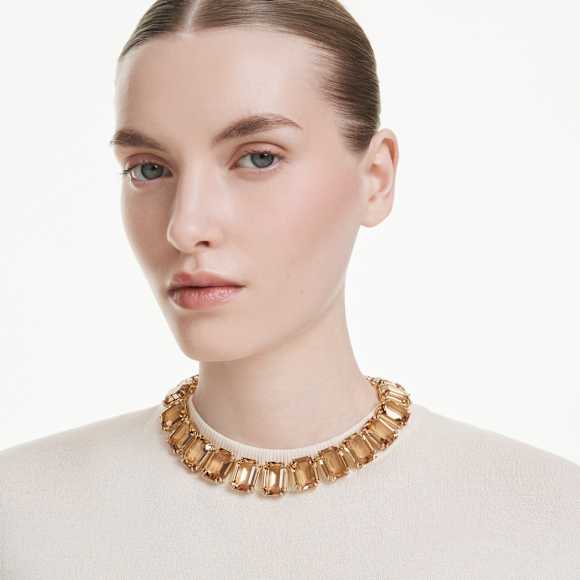 Millenia Tennis necklace, Oversized crystals, Octagon cut, Caramel, Gold-tone plated - Swarovski, 5720911
