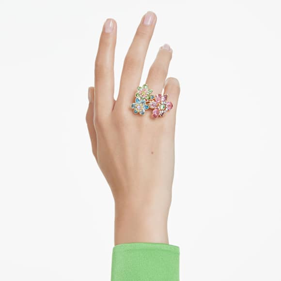 Idyllia 戒指, 混合式切割, 花朵, 彩色, 鍍金（金色飾面） - Swarovski, 5721579