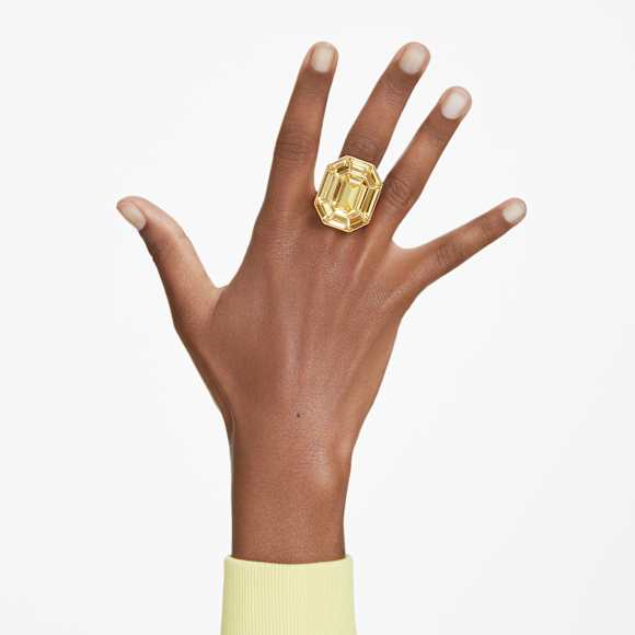Anello cocktail Lucent, Forma ottagonale, Giallo, Placcato color oro - Swarovski, 5721603