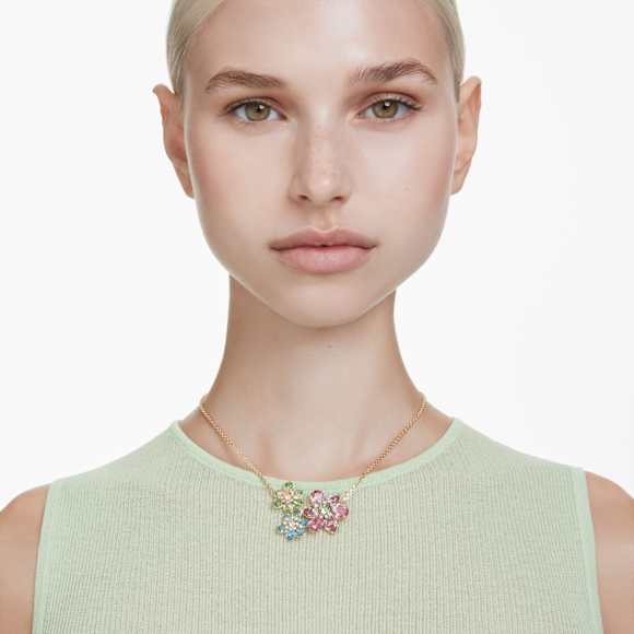 Idyllia 链坠, 混合切割, 花朵, 流光溢彩, 金色饰面 - Swarovski, 5721668