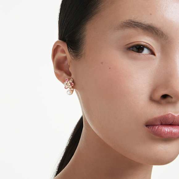 Idyllia earring jackets, Crystal pearl, Mixed cuts, Flower, Multicoloured, Rose gold-tone plated - Swarovski, 5722100
