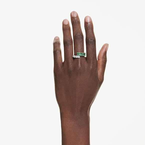 Matrix ring, Mixed cuts, Green, Rhodium plated - Swarovski, 5722458