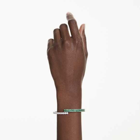 Matrix bangle, Mixed cuts, Green, Rhodium plated - Swarovski, 5722460