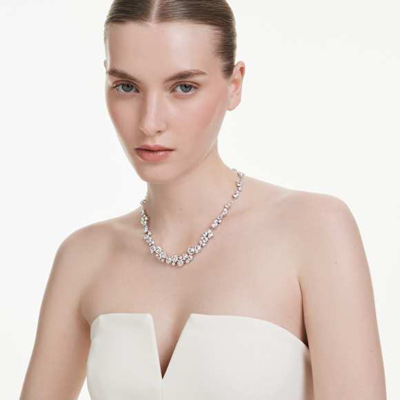 Constella necklace, Round cut, White, Rhodium plated - Swarovski, 5722472
