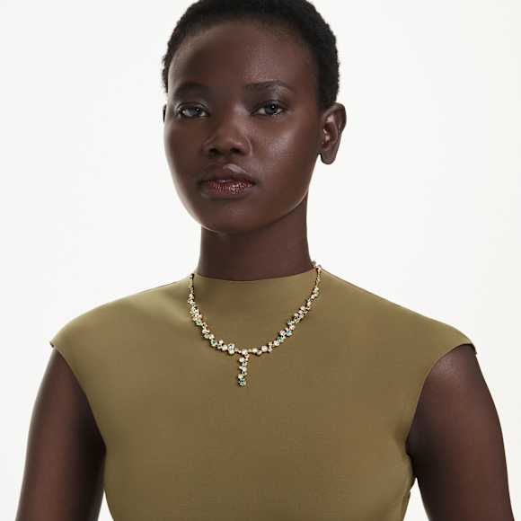 Constella Y necklace, Mixed cuts, Green, Gold-tone plated - Swarovski, 5722474