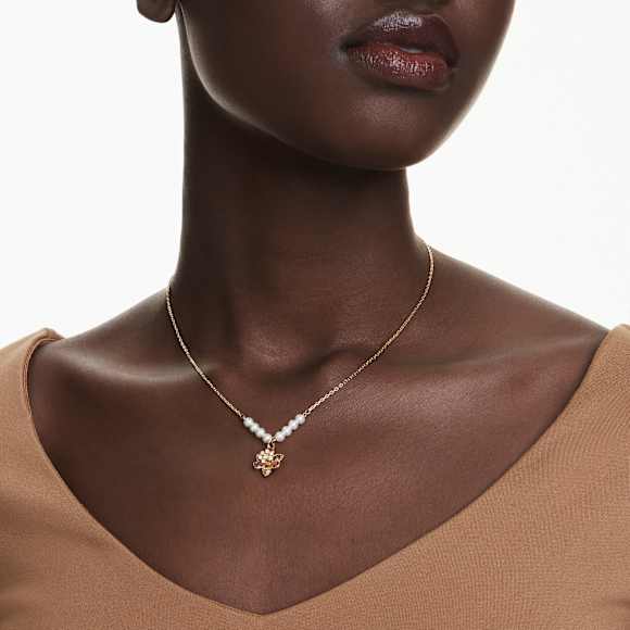 Idyllia pendant, Crystal pearl, Mixed cuts, Flower, Multicolored, Gold-tone plated - Swarovski, 5723140