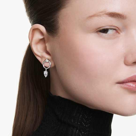 Visací náušnice Mesmera, Různé výbrusy, Bílá, Pokoveno rhodiem - Swarovski, 5723177