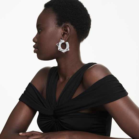 Sublima hoop earrings, Spike, White, Rhodium plated - Swarovski, 5723287