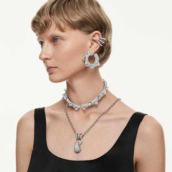 Sublima hoop earrings, Spike, White, Rhodium plated - Swarovski, 5723287