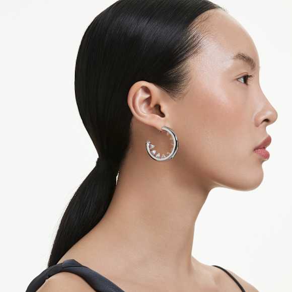 Sublima hoop earrings, White, Rhodium plated - Swarovski, 5723288