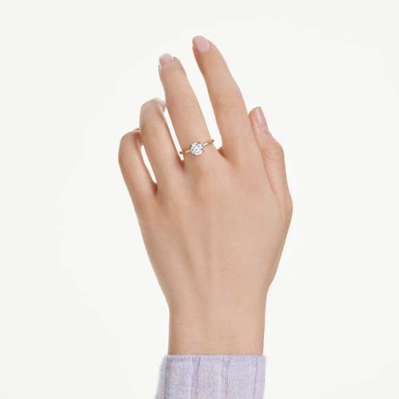 Koktajl prstan Stilla, Okrogli rez, Bel, V videzu 18-karatnega zlata - Swarovski, 5723330