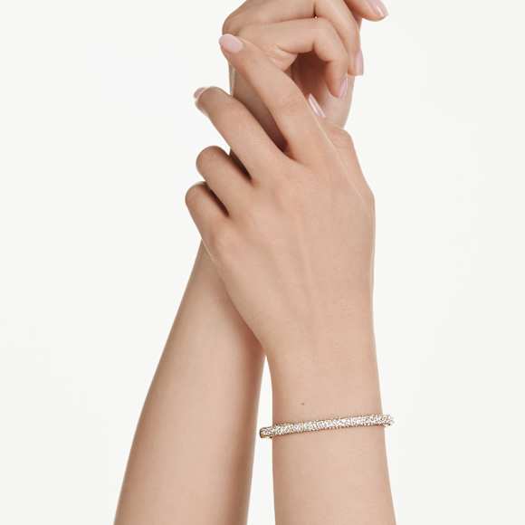 Sublima bangle, Snow pavé, White, Gold-tone plated - Swarovski, 5723337