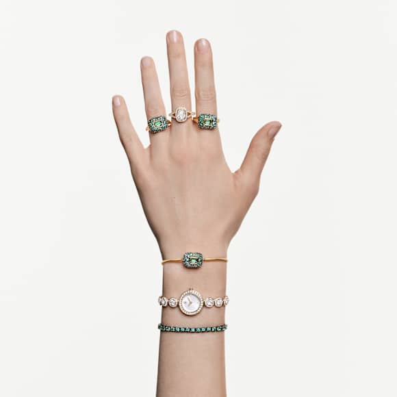 Pevný náramek Sublima, Sněhové pavé, Zlatý odstín, Povrchová úprava z 18k zlata - Swarovski, 5723338