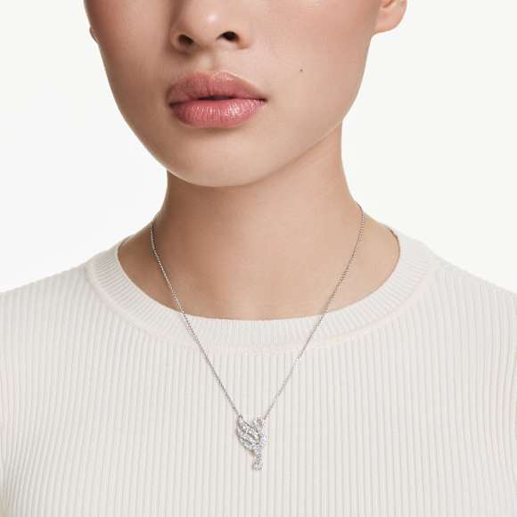 Swan pendant, Swan, White, Rhodium plated - Swarovski, 5723387