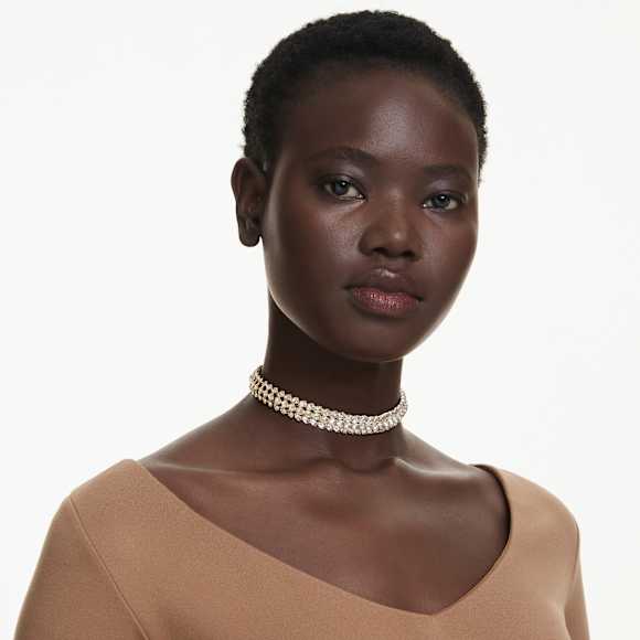Idyllia choker, Oval cut, White, Gold-tone plated - Swarovski, 5723541