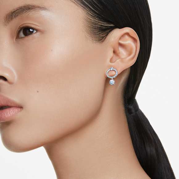 Attract drop earrings, Round cut, Blue, Rhodium plated - Swarovski, 5723563