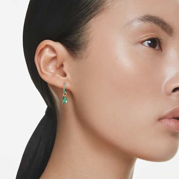 Attract 水滴形耳環, 梨形切割, 綠色, 鍍金（金色飾面） - Swarovski, 5723564