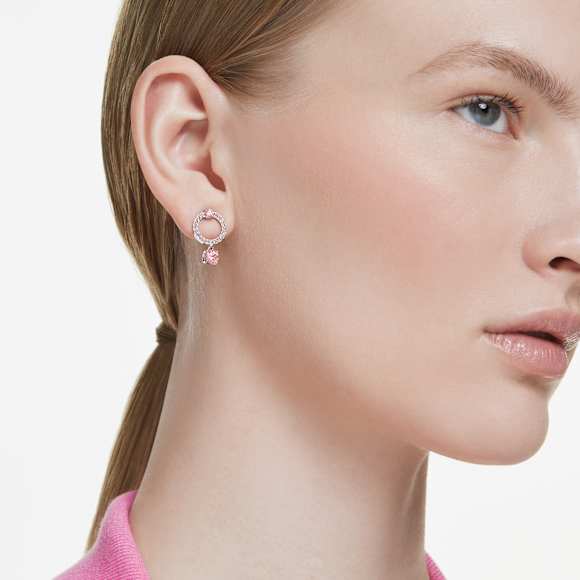 Attract Drop-Ohrhänger, Rundschliff, Rosa, Rhodiniert - Swarovski, 5723565