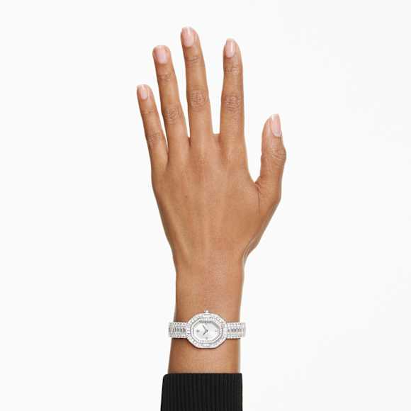 Matrix octagon watch, Baguette cut, Metal bracelet, Silver tone, Stainless steel - Swarovski, 5724516