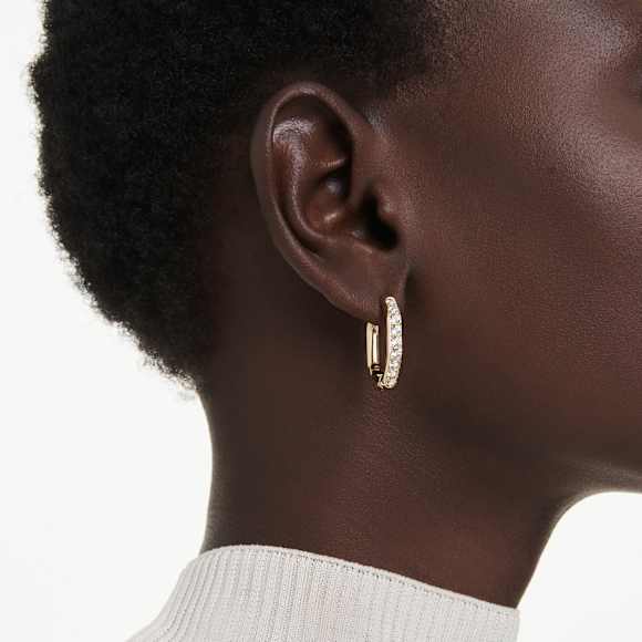 Dextera hoop earrings, Octagon shape, Round cut, White, Gold-tone plated - Swarovski, 5724584