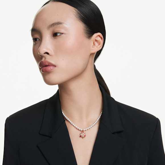 Idyllia 链坠, 仿水晶珍珠, 混合切割, 花朵, 流光溢彩, 玫瑰金色饰面 - Swarovski, 5725739