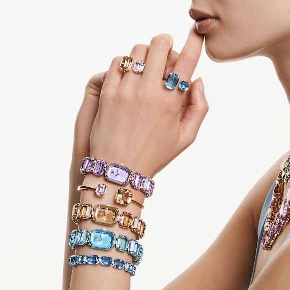 Pevný náramek Millenia, Osmihranný výbrus, Vícebarevný, Povrchová úprava z 18k zlata - Swarovski, 5725756