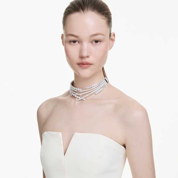 Matrix choker, Mixed cuts, White, Rhodium plated - Swarovski, 5726295