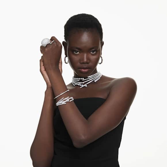 Matrix choker, Mixed cuts, White, Rhodium plated - Swarovski, 5726295