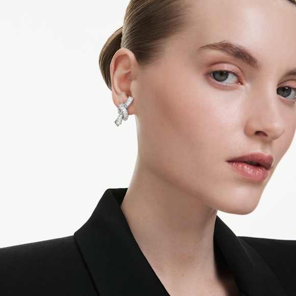 Suknjice za uhane Matrix, Bagetni rez, Vozel, Beli, Prevleka iz rodija - Swarovski, 5727040