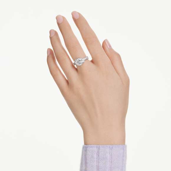 Matrix ring, Baguette cut, Knot, White, Rhodium plated - Swarovski, 5727112