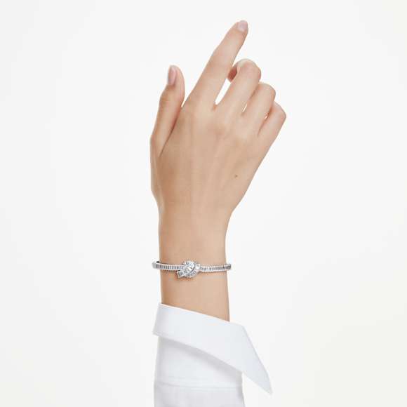 Matrix bangle, Baguette cut, Knot, White, Rhodium plated - Swarovski, 5727117