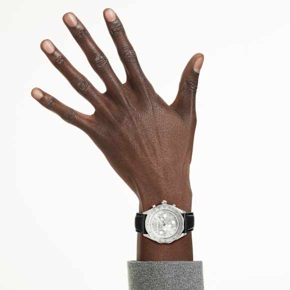 Dextera tachymetre watch, Swiss Made, Leather strap, Silver tone, Stainless steel - Swarovski, 5728378