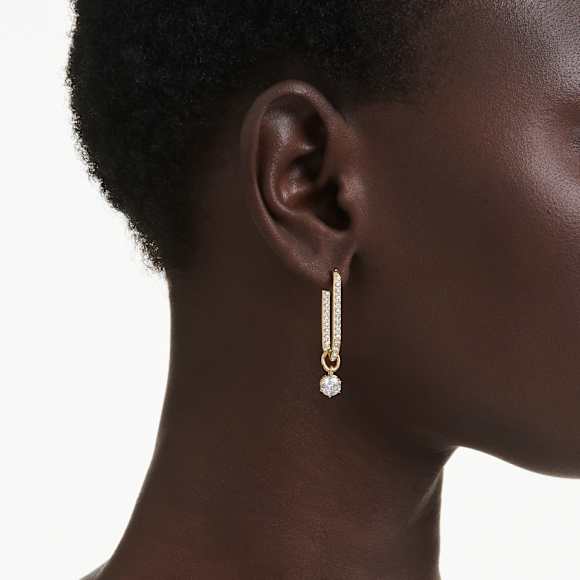 Constella drop earrings, Round cut, White, Gold-tone plated - Swarovski, 5728587