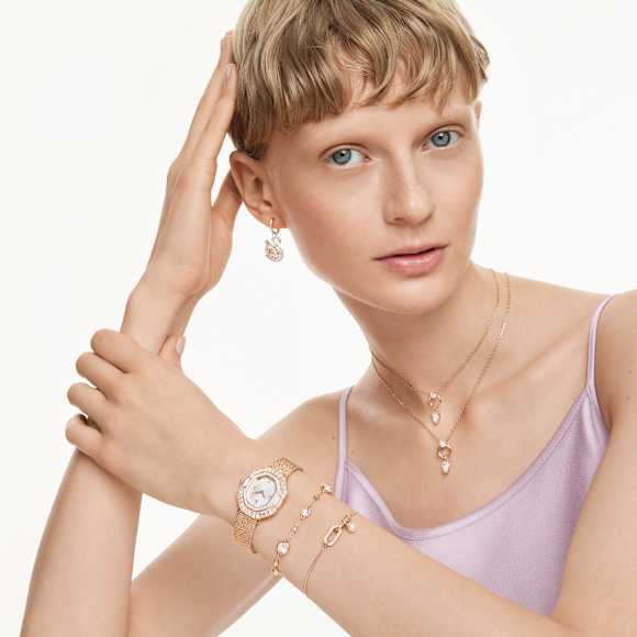 Constella bracelet, Crystal pearl, Round cut, White, Rose gold-tone plated - Swarovski, 5728588