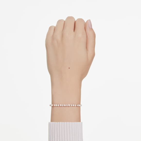 Zapestnica Tennis Matrix, Kristalni biser, Okrogli rezi, Bela, Prevleka rožnato zlatega odtenka - Swarovski, 5729506