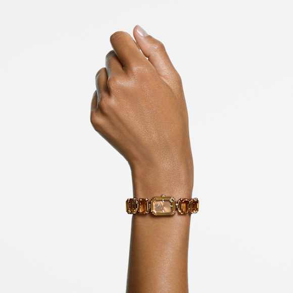 Relógio, Pulseira de corte octagonal, Castanho, Acabamento em champanhe dourado - Swarovski, 5729841