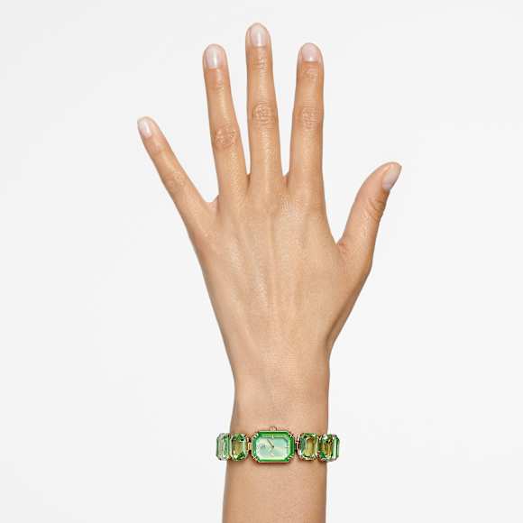 Relógio, Pulseira de corte octagonal, Verde, Acabamento em champanhe dourado - Swarovski, 5729842