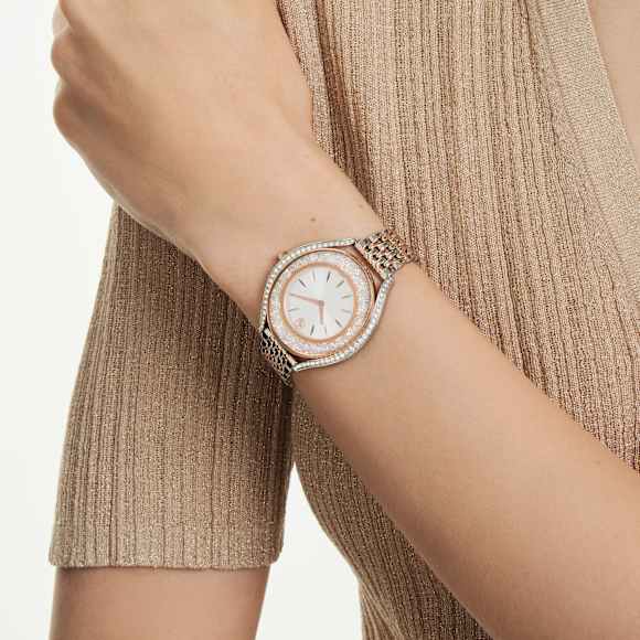 Hodinky Crystalline aura, Vyrobeno ve Švýcarsku, Kovový náramek, Odstín růžového zlata, Povrchová úprava použitím směsi kovů - Swarovski, 5730162