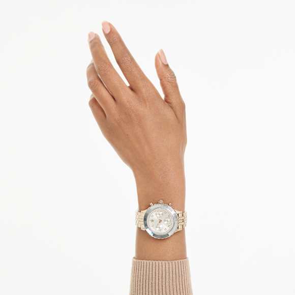 Octea chrono 手錶, 瑞士製造, 金屬手鏈, 金色, 香檳金色潤飾 - Swarovski, 5730194