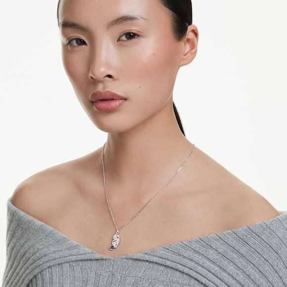 Idyllia 鏈墜, 混合式切割, 羽毛, 藍色, 鍍白金色 - Swarovski, 5730358