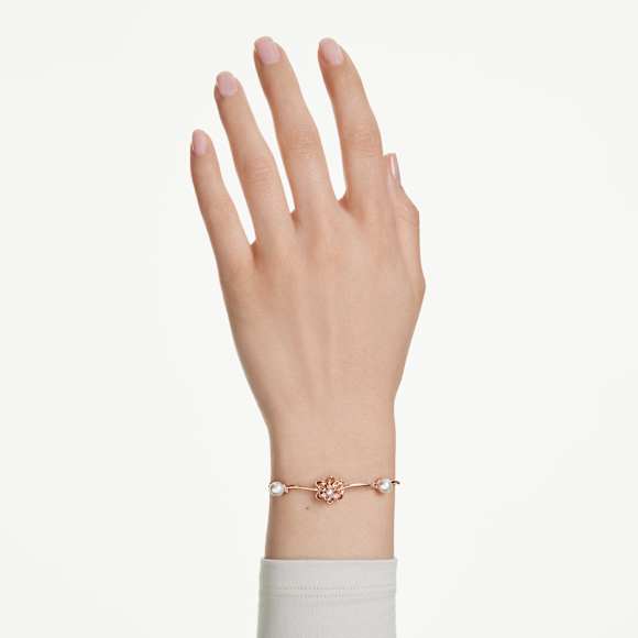 Idyllia bracelet, Crystal pearl, Mixed cuts, Flower, Multicolored, Rose gold-tone plated - Swarovski, 5730361