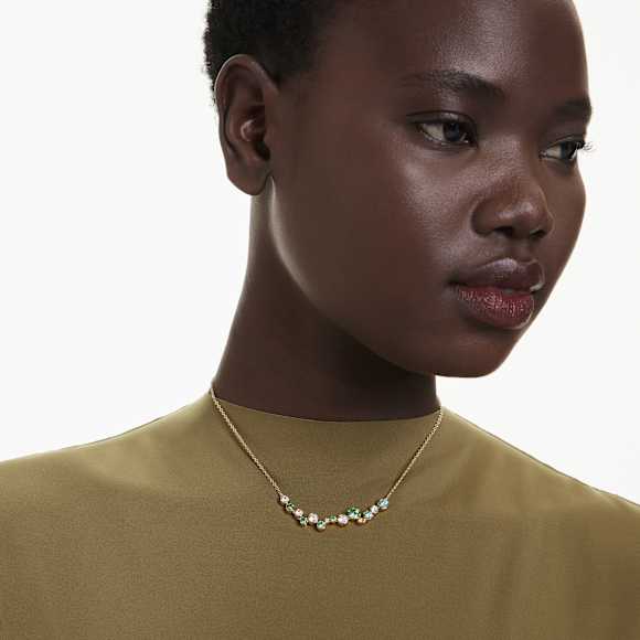 Constella necklace, Mixed cuts, Green, Gold-tone plated - Swarovski, 5732247