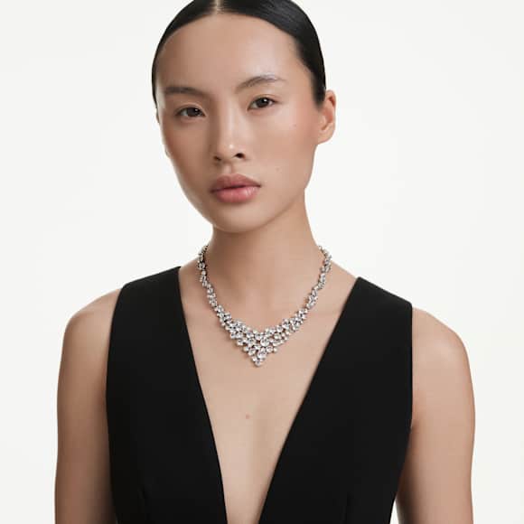 Constella necklace, Mixed cuts, Clasp, White, Rhodium plated - Swarovski, 5732249