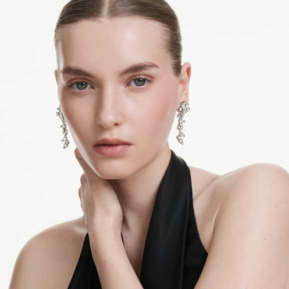 Constella 水滴形耳环, 混合切割, 白色, 镀铑 - Swarovski, 5732252