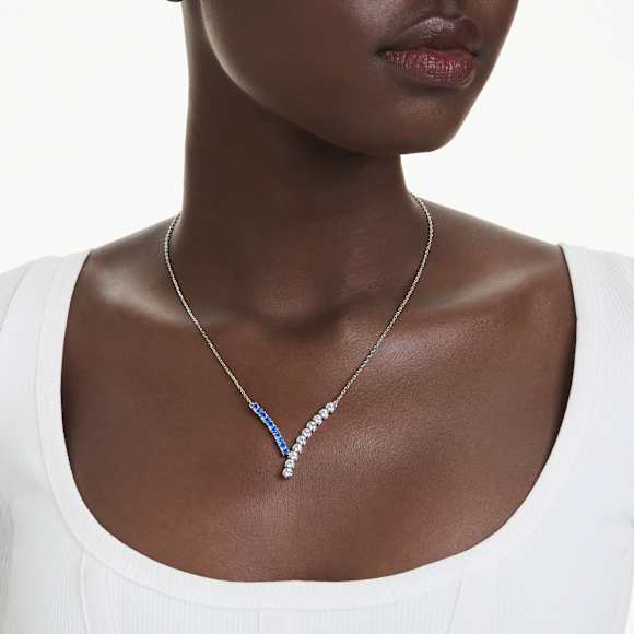 Matrix 链坠, 混合切割, 蓝色, 镀铑 - Swarovski, 5732265
