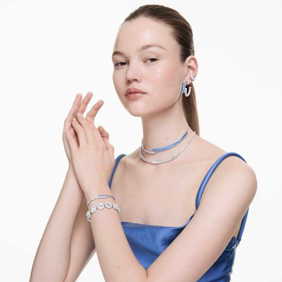 Matrix bracelet, Mixed cuts, Blue, Rhodium plated - Swarovski, 5732266